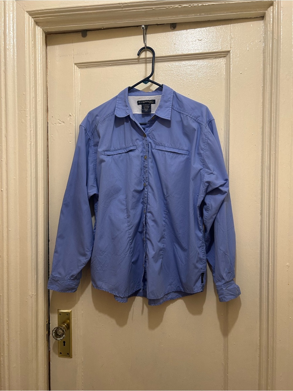 Exofficio Light Blue Women's Utility Travel Shirt XL Blue Vented Poly Cotton